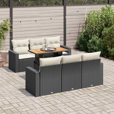 Salon de jardin 7 pièces en résine tressée noire avec rangement et coussins, 68kg - PANGIVO (1/5)