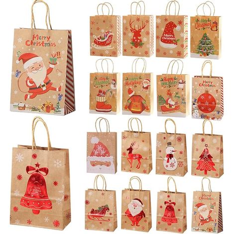 27x21x11cm-16 Pcs Sacs Cadeaux de Noël Papier Kraft Sacs Cadeaux Biscuits de Noël (1/5)