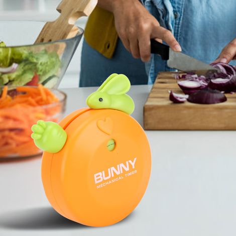 Minuteur de cuisine mécanique manuel en forme de lapin, avec compte à rebours et réveil, orange. (1/5)