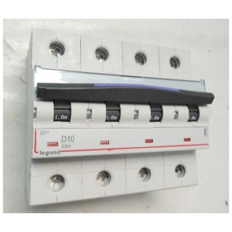 Disjoncteur 10A 4P courbe D 50kA 6M 400V bornes à vis DX3 LEGRAND 410225
