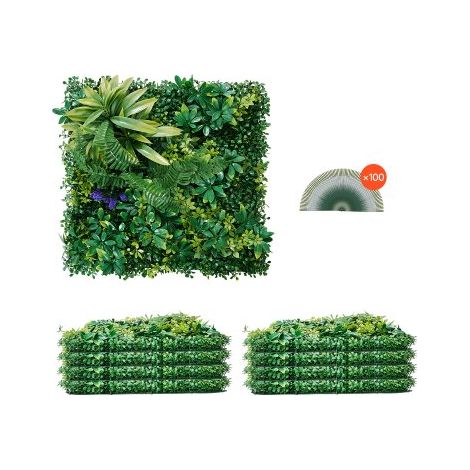 Künstliche Pflanzenwand, 8 Stück, 500x500x50 mm, 3D-Kombination aus grünen Buchsbaumpaneelen, grüne Dekoration und Efeu-Zaunbedeckung, Sichtschutz-Hintergrundwand, Heckenschutz für den Garten (1/5)