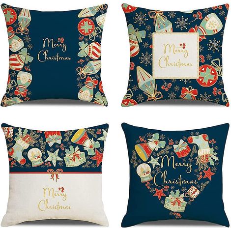 4-teiliges Kissenbezug-Set mit Weihnachtsmotiven, Weihnachtskissenbezug, Weihnachtskissenbezug, Weihnachtskissenbezug für Sofa, Weihnachtskissenbezug ( (1/4)