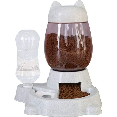Distributeur Automatique Nourriture Et Eau Pour Chats Chiens Lapins - Système Gravité Plastique PP+PET - Bol Incliné 30 Degrés - 1 Ensemble (1/5)