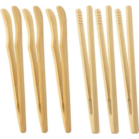 6 pinces cuisine en bambou, pinces à toast et grillade, accessoires barbecue et sandwichs pour cuisine domestique (1/4)