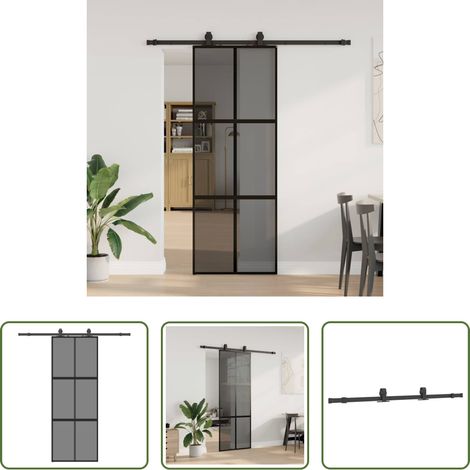 vidaXL Aluminium - Porte coulissante kit quincaillerie noir 76x205 cm verre trempé (1/5)
