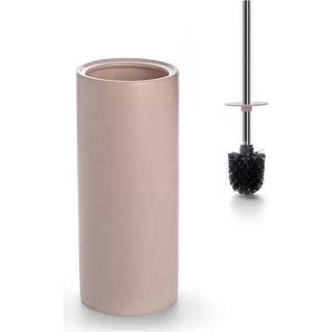 Ensemble Brosse WC et Support en céramique Rose Mat, Brosse de Nettoyage pour Cuvette de Toilette, Brosse à récurer pour Toilettes, Accessoires de Salle de Bain avec poignée en Acier (1/5)