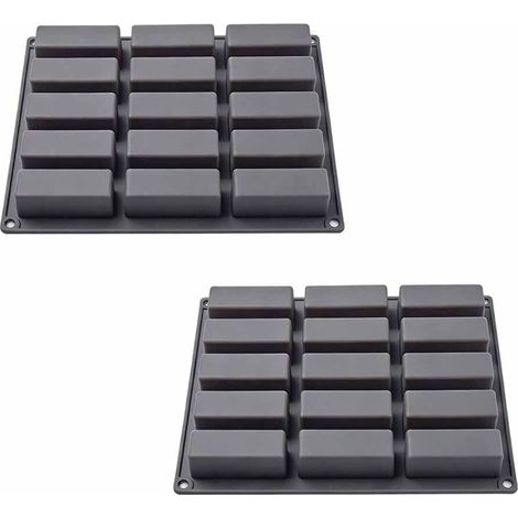 2PCS Moules Pour Barres De Céréales, 12 Cavités Moule Silicone Rectangulaire, Anti-adhésif Moule à Chocolat pour truffe, pain, muffin, brownie, pain de maïs, cheesecake et savon (Noir)