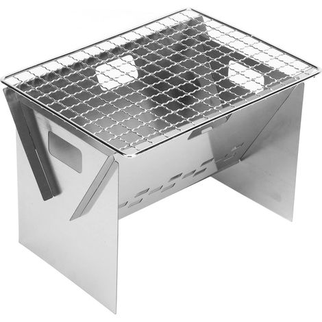 Barbecue à charbon pliable en acier inoxydable, mini barbecue portable détachable pour camping en (1/5)