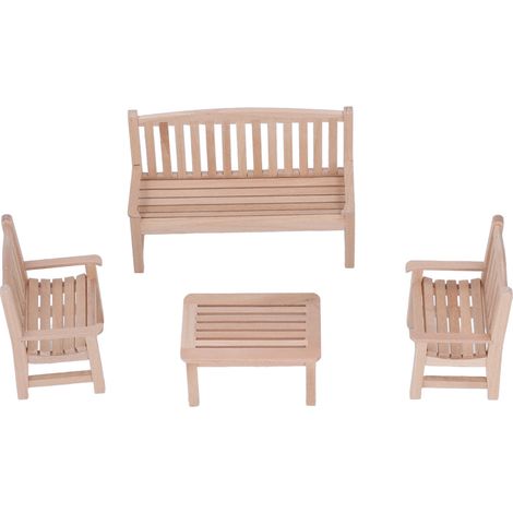 Ensemble de 4 meubles miniatures pour maison de poupée : banc et chaise en bois, mobilier de jardin pour maison de poupée à l'échelle 1:12. (1/5)