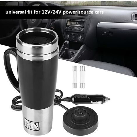 12-V-elektrischer Edelstahl-Thermobecher für Kaffee/Tee, ideal für Winterreisen, schwarz
