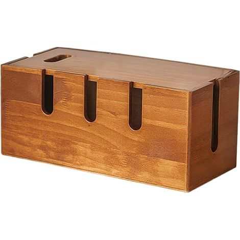 Boîte De Gestion des Câbles en Bois Massif 30.50 X 14.00 X 13.50 cm Boîte De Rangement pour Câbles Et Multiprise pour Bureau Et Maison Style Rustique (1/5)