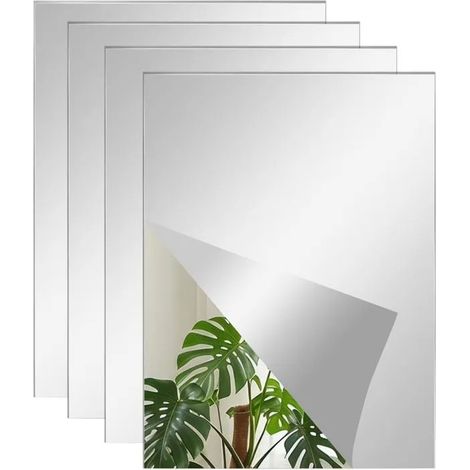 4 Pièces Carrés Miroir Acrylique Flexible, 20×30cm, Autocollant Adhésif Haute Définition, pour Salle de Bain, Salon, Chambre, Salle (1/5)