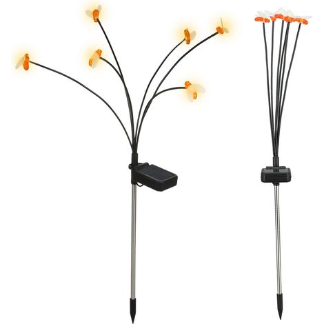 Lampe de sol solaire LED en forme d'abeille pour cour, éclairage d'ambiance extérieur pour pelouse et camping, lampe paysagère à 6 têtes avec lumières colorées (1/5)