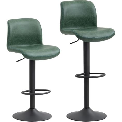Set of 2 Green PU Leather Bar Stools with Backrest and Footrest for Kitchen Counter and Breakfast Bar