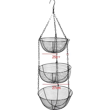 Cesta de frutas de 3 niveles, almacenamiento que ahorra espacio, color negro. (1/2)