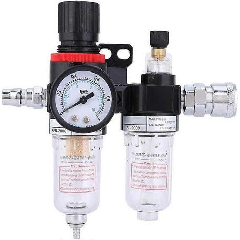 Filtre à air 1/4" avec régulateur de pression, séparateur huile/eau, filtre à air pour compresseur d'air et godet de lubrification pour système (AFC2000) (1/5)