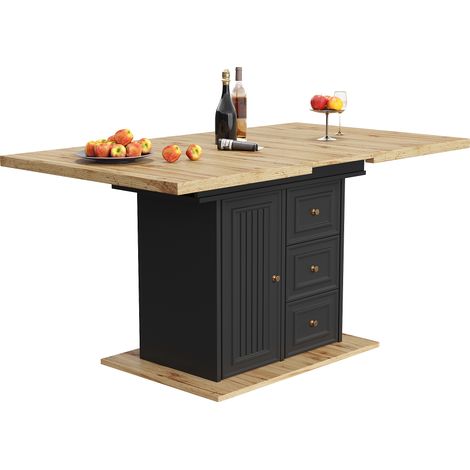 ELVMI Ausziehbarer Esstisch für 6 Personen mit 1 Tür, 2 Schubladen und 1 Fach, für Küche und Esszimmer, aus MDF und Metall, Naturholz, 110×80×75 cm (1/5)