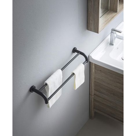 60cm porte-serviettes mural SUS304 acier inoxydable Double tige porte-serviettes de salle de bain porte-serviettes noir MNS (1/3)