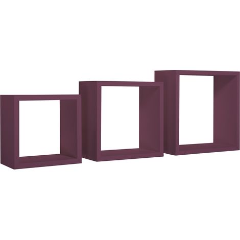 Set 3 Mensole da Parete Cubo in Fibra di Legno Incubo Viola Melanzana (1/5)