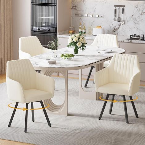 Lot de 4 chaises de salle à manger pivotantes en velours avec accoudoirs, beige (1/5)