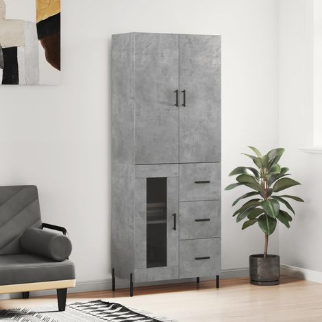 Buffet de Salon,Buffet Commode industriel haut Gris béton 69,5x34x180 cm Bois d'ingénierie -QS12504 (1/5)