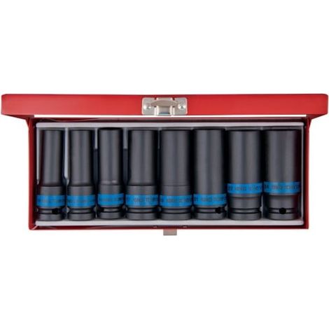 Coffret de douilles longues à chocs 1/2" – 8 pièces – Douilles 6 pans pour visserie – Coffret métallique pour usage intensif – King Tony (1/4)