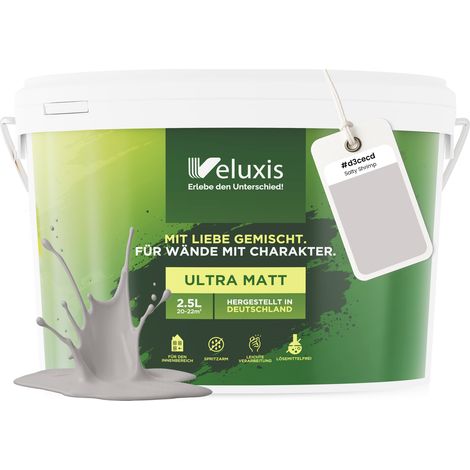 Wandfarbe Hellgrau Grau Rosa Matt Innenfarbe – Deckkraft Klasse 1, VOC-frei, Ohne Grundierung, Tropfarm – Wohnzimmer & Schlafzimmer – 2,5L – Veluxis (Salty Shrimp)