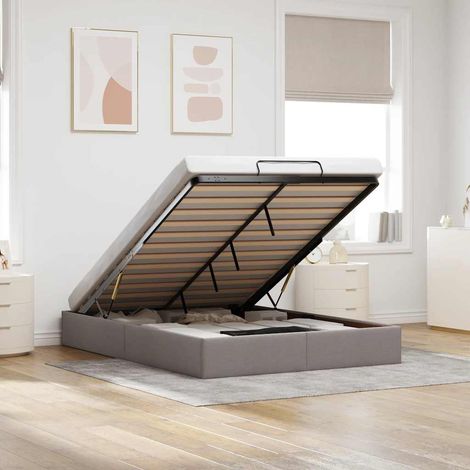 Estructura cama otomana sin colchón tela gris pardo 140x200cm vidaXL