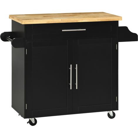 Carro de cocina negro con encimera 109 x 40 x 89 cm, especiero y porta toallas (1/5)