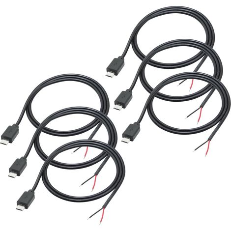 6 Pcs Câble d'extension à 2 fils Micro USB Mâle de 1 m, 12 V 3 A, 2 Broches, Micro USB, Fil nu, extrémité ouverte (1/5)