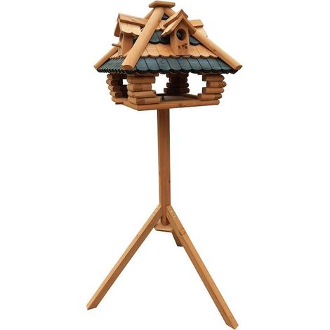 Abri en sapin avec mangeoire sur pied pour oiseaux sauvages - Hauteur de 115 cm (1/3)