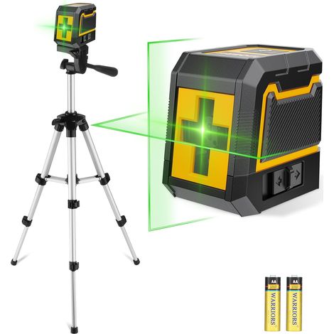 Niveau Laser, Laser Chantier Autonivelant avec Trepied, Niveaux à Ligne Croisée Verte Pour Accrocher des Tableaux, Décoration, Carrelage Intérieur et Extérieur, 2 x Batterie (4) (1/5)