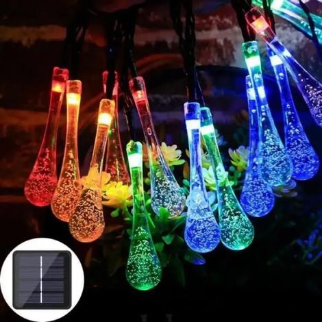 5M RVB Guirlande Solaire d'extérieur, 20 LEDs en Forme de Goutte d'eau, Décoration pour Jardin Noël Mariage Partie Halloween (1/5)