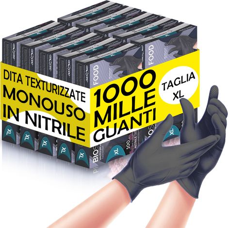 GUANTI MONOUSO IN NITRILE NERO SENZA POLVERE GLOVELY BIOSOFT PF BLACK FOOD 100pz, "XL" (1/5)
