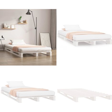 Lit de palette Blanc 90x190 cm Bois de pin massif Simple - Bois de pin - Lit en bois (1/5)