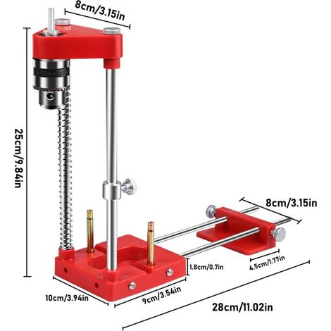 Supporto per trapano, guida di foratura regolabile, utensile per la lavorazione del legno, guida per trapano, utensili manuali, kit di utensili con guida verticale (rosso) (1/4)