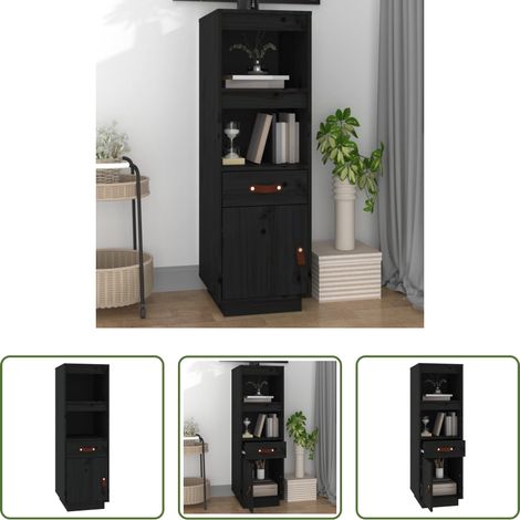 Kiefer Holz - Highboard Schwarz 34x40x108,5 cm Massivholz Kiefer (1/5)