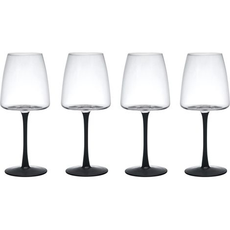 Mikasa Palermo Juego de 4 copas de cristal para vino blanco, 400ml, Juego de copas para vino blanco con tallo negro, Cristal 100% libre de plomo - Caja de regalo y apto para lavavajillas