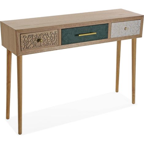 Meuble d'Entrée Étroit pour Entrée ou Couloir, Table Console, avec 3 tiroirs, Dimensions (H x l x L) 77 x 30 x 107 cm, Bois, Couleur: Blanc, Vert et Marron (1/5)