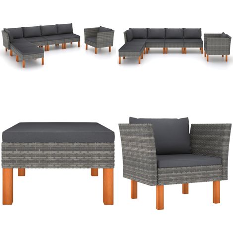 Set de muebles de jardín 7 pzas ratán sintético eucalipto gris - Sofás de jardín - Ratán sintético