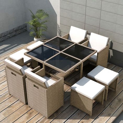 Salon de jardin encastrable avec coussins 9 pcs,Mobilier de terrasse,Table et Chaise pour Relax Rotin Beige -YZ310315 (1/5)