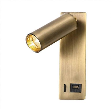 Einbaubare und drehbare 3W LED-Wandleuchte, USB-Leselampe mit gezielter Beleuchtung, ideal für Schlafzimmer, Nachttisch oder Büro, Farbe Bronze 3000K. (1/5)