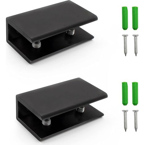 2 Stück verstellbare Glasregalhalterung, schwarze Klemme für 8–12 mm Glas, Regalhalterung mit Wandhalterung für Badezimmer, Wohnzimmer und Küche