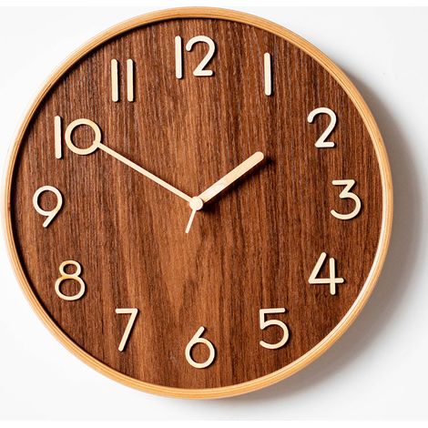 Horloge murale - Bois de tilleul foncé - Taille moyenne - Ø 30 cm - Ronde - Bois de tilleul - Horloges pour salon - bureau - chambre (1/4)