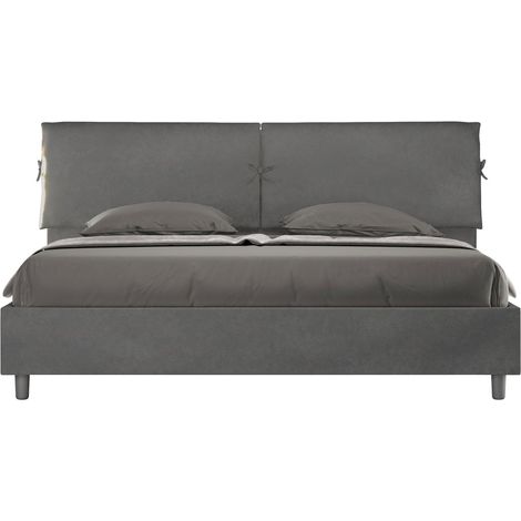 Letto matrimoniale king size contenitore imbottito 180x210 microfibra grigio Mados