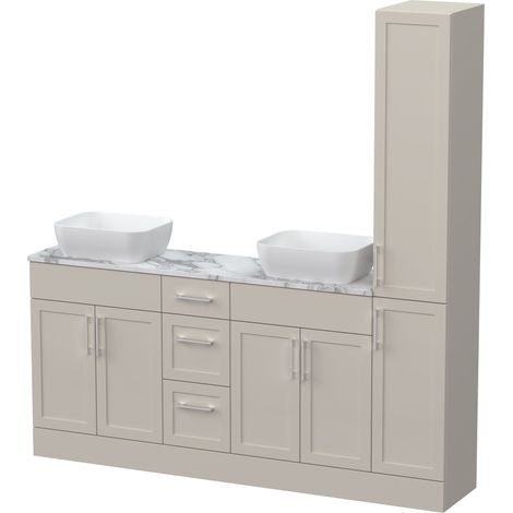 Pirehill Floor Standing 4 Door 3 Drawer Vanity Combination Unit with Tall Unit, Worktop and Countertop Vessel, 1800mm, Pebble Grey (1/4)