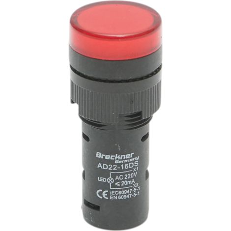 Indicatore di segnale LED rosso 220V AC 16mm Breckner Germany (1/4)