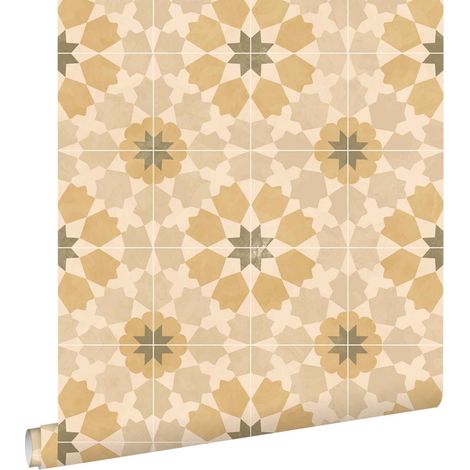 papier peint carreaux de ciment marron et beige  - ESTAhome (1/5)