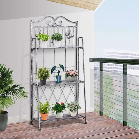 Scaffale per piante in metallo a 3 livelli grigio argento 44 x 25 x 96 cm (1/5)
