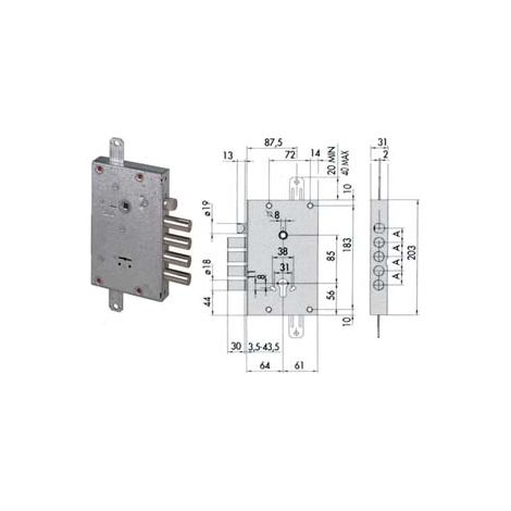 SERRATURA TRIPLICE APPLICARE CON SCROCCO DOPPIA MAPPA BLINDATE 57515- - (5751548000LX) 3 ch. lunghe, int.cat.38, cf.ind - 1 pezzi CISA